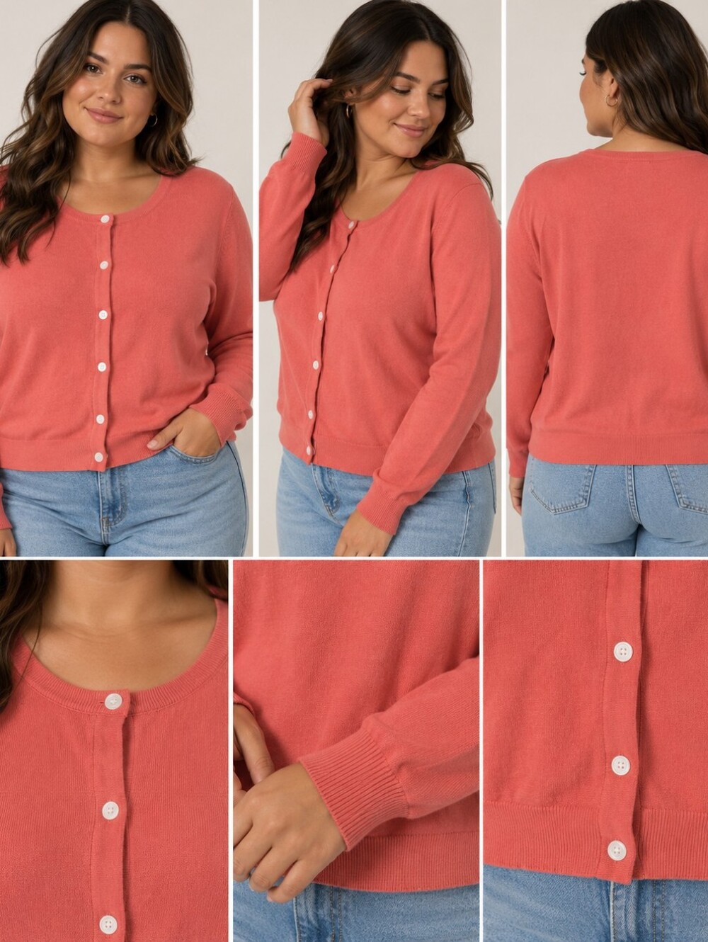SHEIN Curve 2XL Coral Pink Button Front Lightweight Cardigan